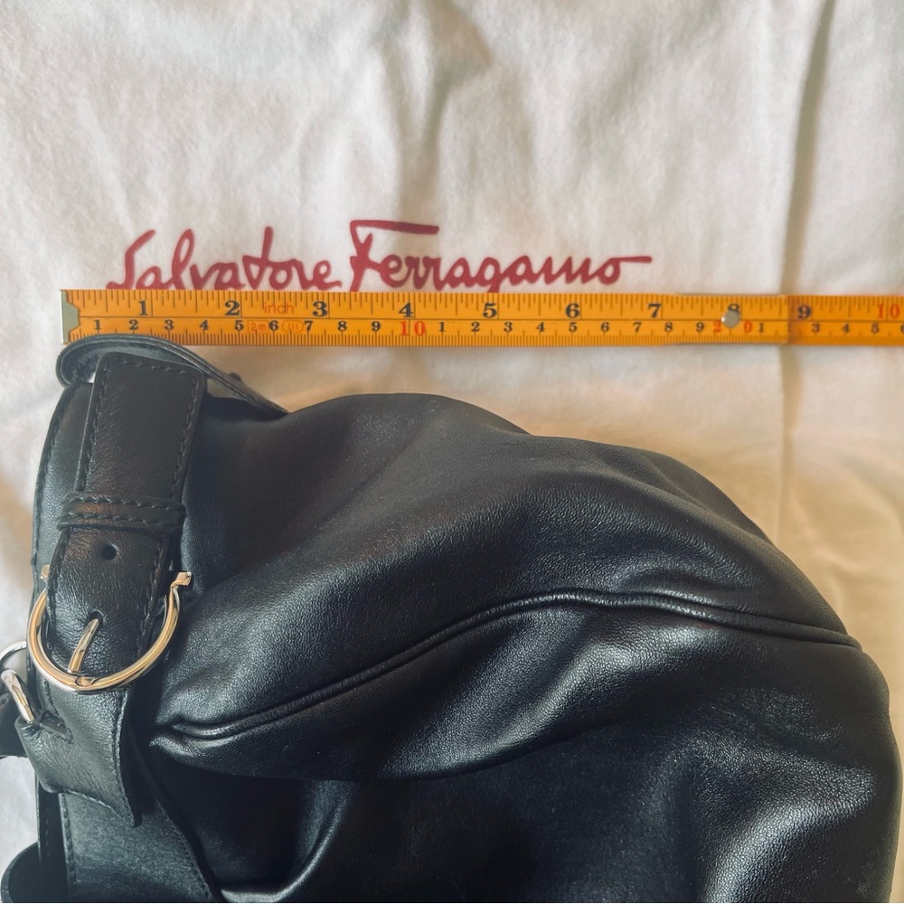 FERRAGAMO Black Soft Leather Bag Purse Silver Hardware Authentic Like New!! - Picture 10 of 12